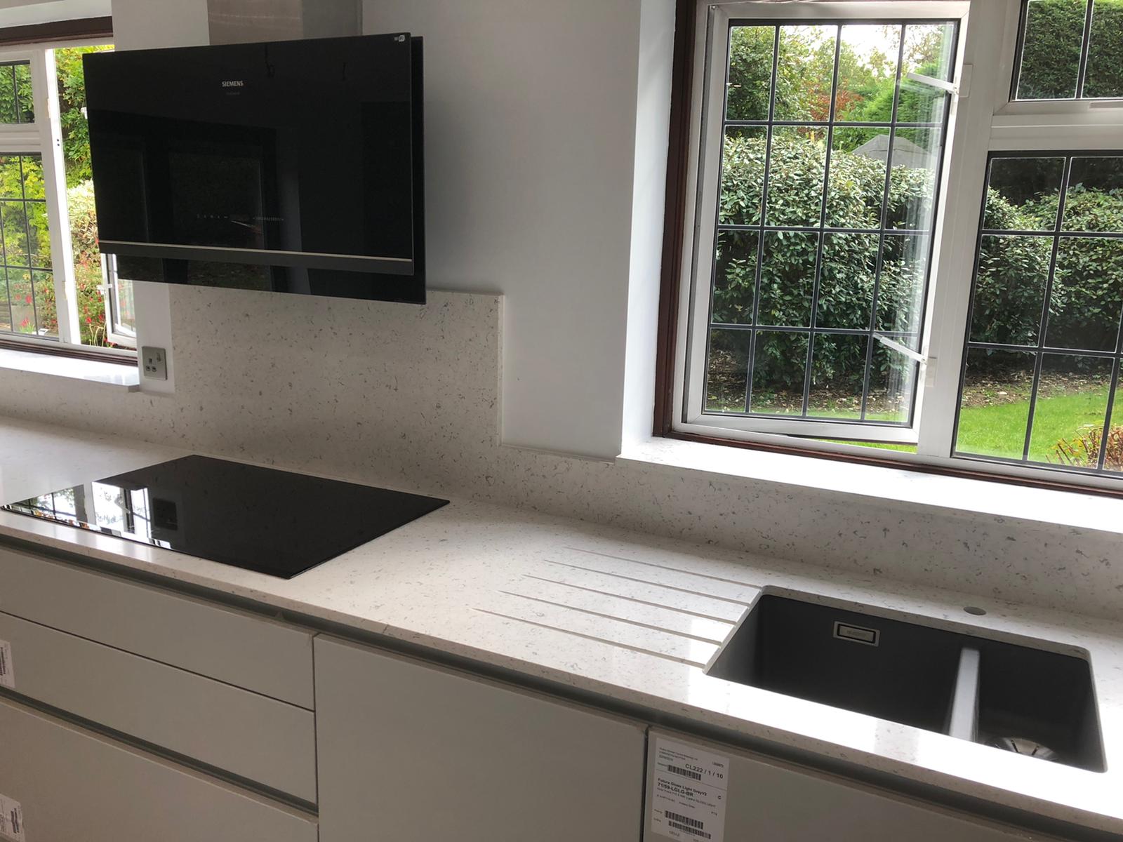 20mm Bianco River Quartz kitchen installation - Medusa Stone