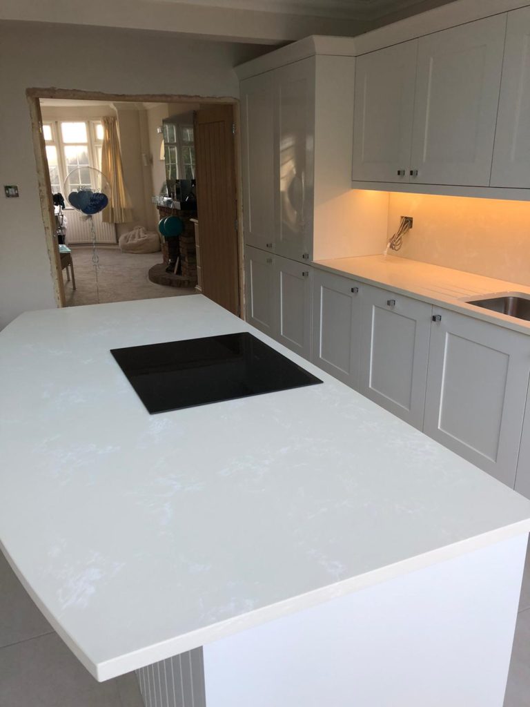 30mm Botticino Quartz kitchen installation - Medusa Stone